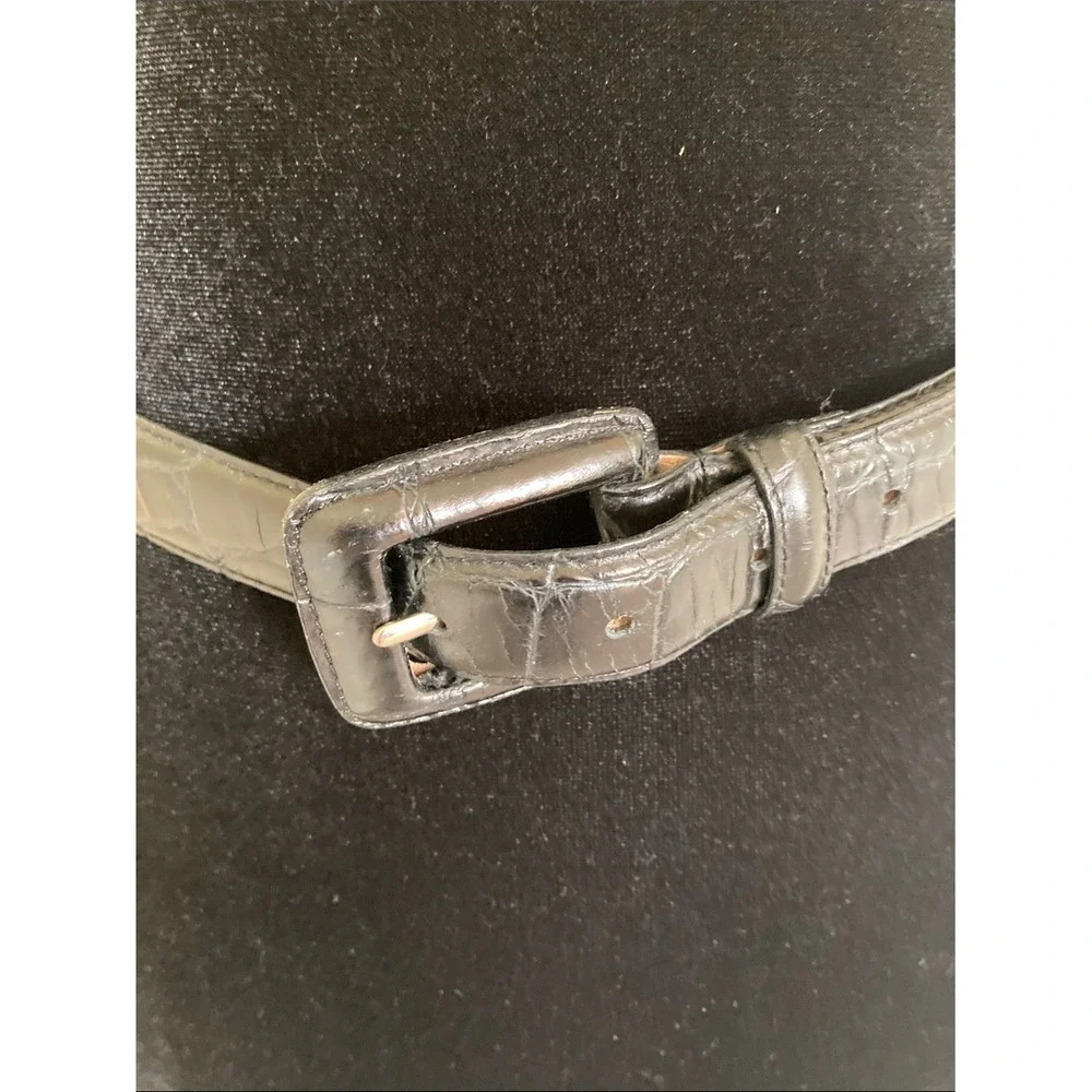 WCM New York Women's Black Croc-Embossed‎ Leather Belt Size Medium Classic